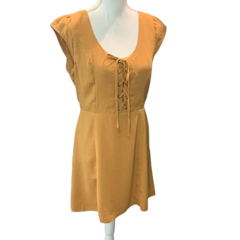 BLUES & GREYS Brown Lace Front Mini Dress